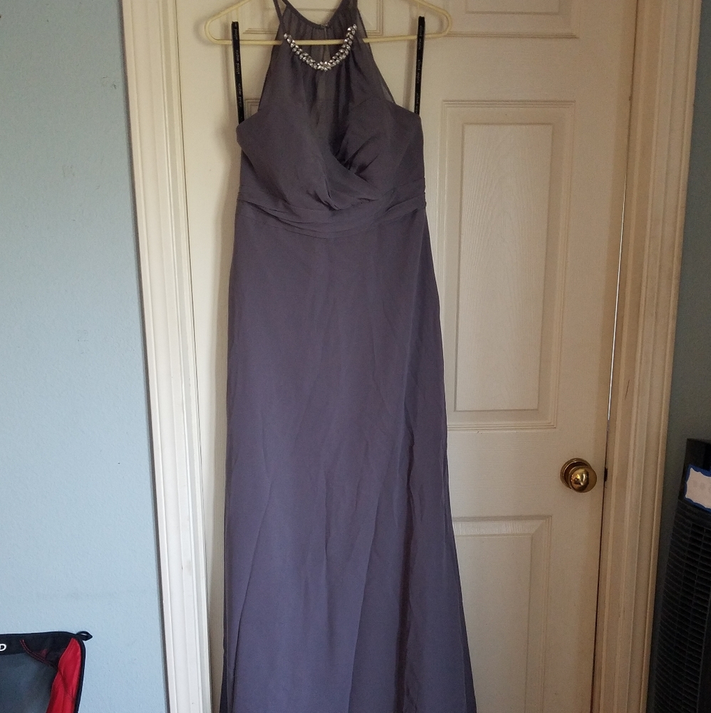 Long formal dress with crystal neckline